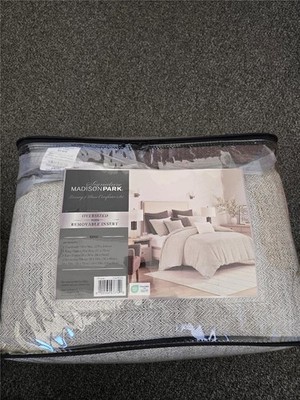 == Madison Park Comforter Set Oversized King 9 Pc Chapman Ivory Neutral NEW