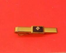 Vintage Speigel Gold Tone Black with Stone TIE BAR CLIP CLASP Made in USA