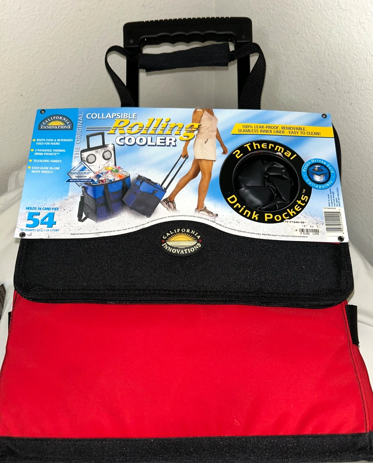 The Original CALIFORNIA INNOVATIONS Rolling Cooler w/ 2 THERMAL DRINK POCKETS