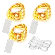 3 Pack Rechargeable String Fairy Lights 10ft 30 LED 4 Modes Copper Wire Chris