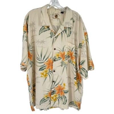 Eagle dry goods Mens Tropical Hawaiian Shirt XXL Silk Beige yellow Floral Print