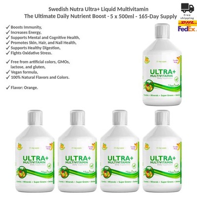 Swedish Nutra Ultra+ Flüssig-Multivitamin   Energie & Vitalität, 500ml x 5