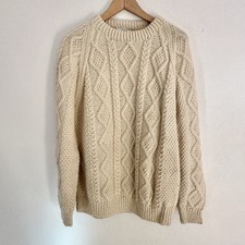 Irish Traditional Hand Knitted Heavy Cable Knit Fisherman  s Wool Sweater Size M