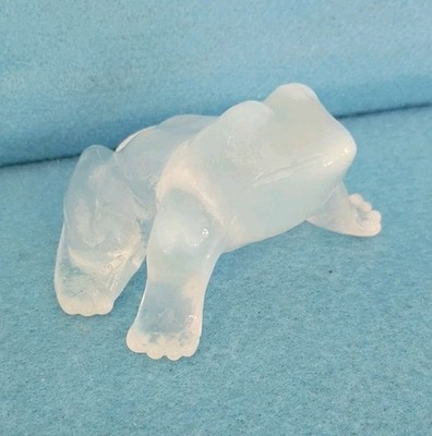 Vintage Mosser Pearl Opalescent Art Glass Frog Figurine Office Decor Paperweight