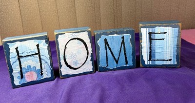 country decorations home decor, 4 Wooden Blocks Spelling Out HOME, 3.5 X 3 
