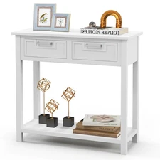 Console Table with Drawers, Wooden Entryway Table with Rubber Wood Leg, Long ...