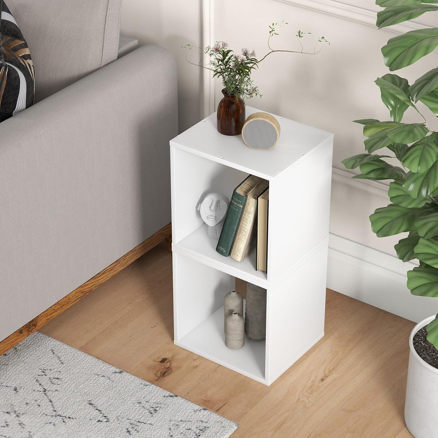 2 Stackable Bookshelf Cubes - Combinable Storage Organizer with Open Design