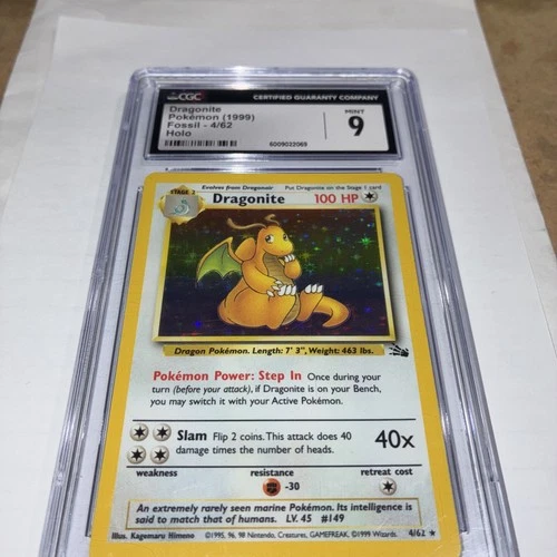 Dragonite 4/62 Fossil Holo Rare CGC 9 Mint Vintage Pokemon Card 1999