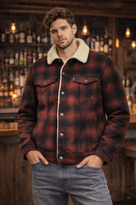 Levis Sherpa Trucker Jacke Herren UK M Burnt Orange kariert Holzfäller 🔥🔥
