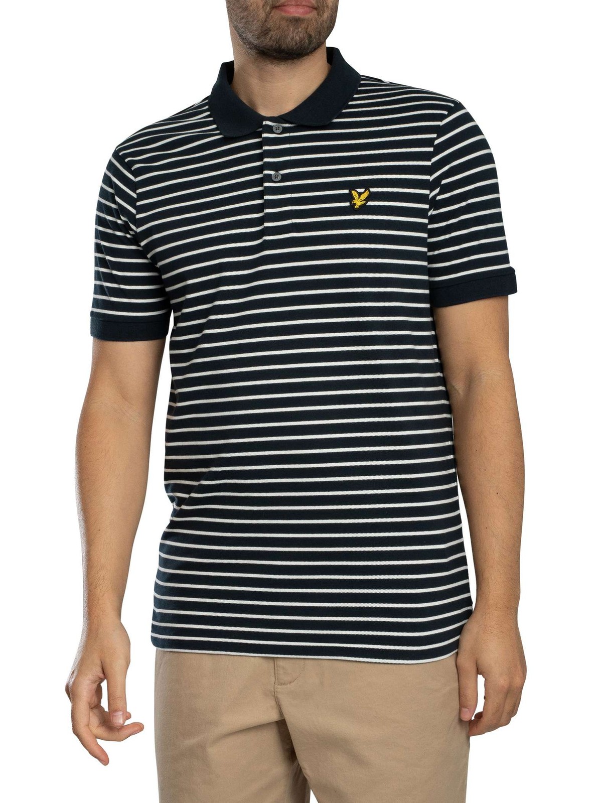 Lyle & Scott Pique Breton Polo Shirt, Dark Navy/White - XL