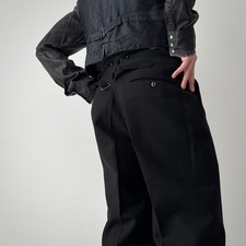 1940s Vintage Men's European Buckle Back Suspender Black Gabardine Suit Trousers