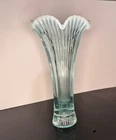 Fenton Blue and white Opalescent Ribbed swirl  10.5" Swung Vase Rare