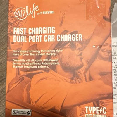 24/7 Life by 7-Eleven Fast Charge Dual Port USB-C/USB-A Car Charger Black