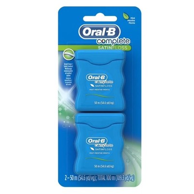 Dental Floss Satin Ribbon 50m 2 Pack Mint Flavored Waxed Expanding Comfort Clean