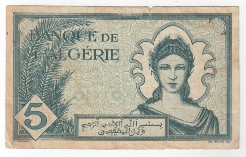 Algeria, 5 Francs, 1942, Banque De Algeria, P91, VF - Picture 1 of 2
