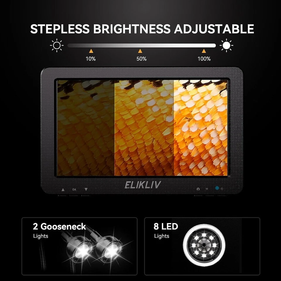 Elikliv 7" IPS Digital Microscope 1200X 12MP Insect Stamp Coin Magnifier EDM9 - Image 4 of 4