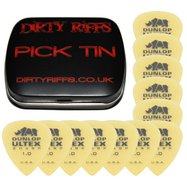 12 x Dunlop Ultex Sharp Guitar Picks / Plectrums - 1.00mm In A Handy Pick Tin