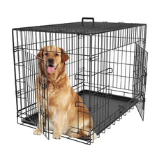 36" Durable Dog Crate Kennel Folding Pet Cage 2 Door With Tray Indoor Dog House
