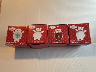 Christmas Pom Kits Lot Of 4, Santa, Snowman, & 2 Bears