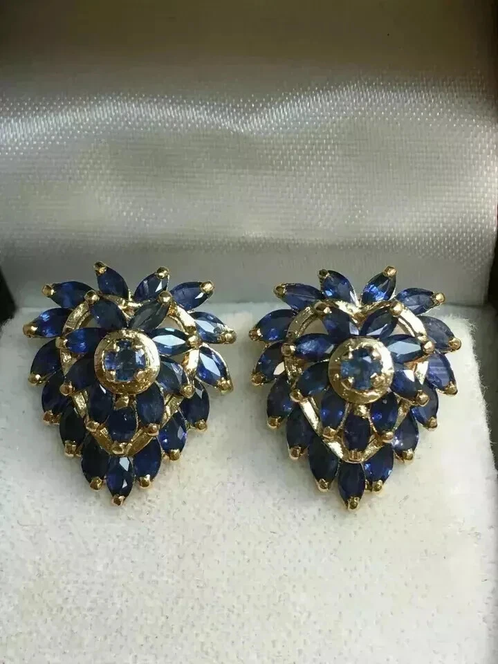 Women Hoop Earrings 2Ct Marquise Cut Lab-Created Sapphire 14K Yellow Gold Plated - Image 2 of 3