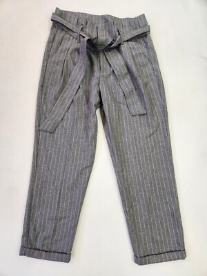 Indigo Rein Paperbag Waist Pants Juniors Gray Pinstripe Tapered