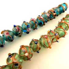 15, 8 x 10mm Wedding Cake Lampwork Murano Glass Beads Your choice teal or green