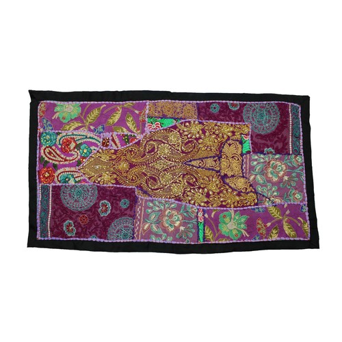 Tenture Murale Ancienne Bohème Tribale Tsigane - Broderie Patchwork Soie - Fait Main