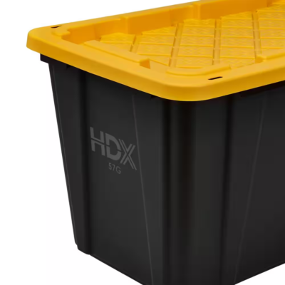 57 Gal. Tough Storage Tote in Black with Yellow Lid | eBay