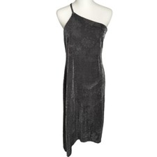 Vintage Y2k Christopher Ari One Shoulder Silver Lurex Cocktail Mini Dress Sz 10