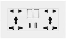 Double Universal White Socket with USB and 5V USB-C UK,EU,USA,India,Aus 13A