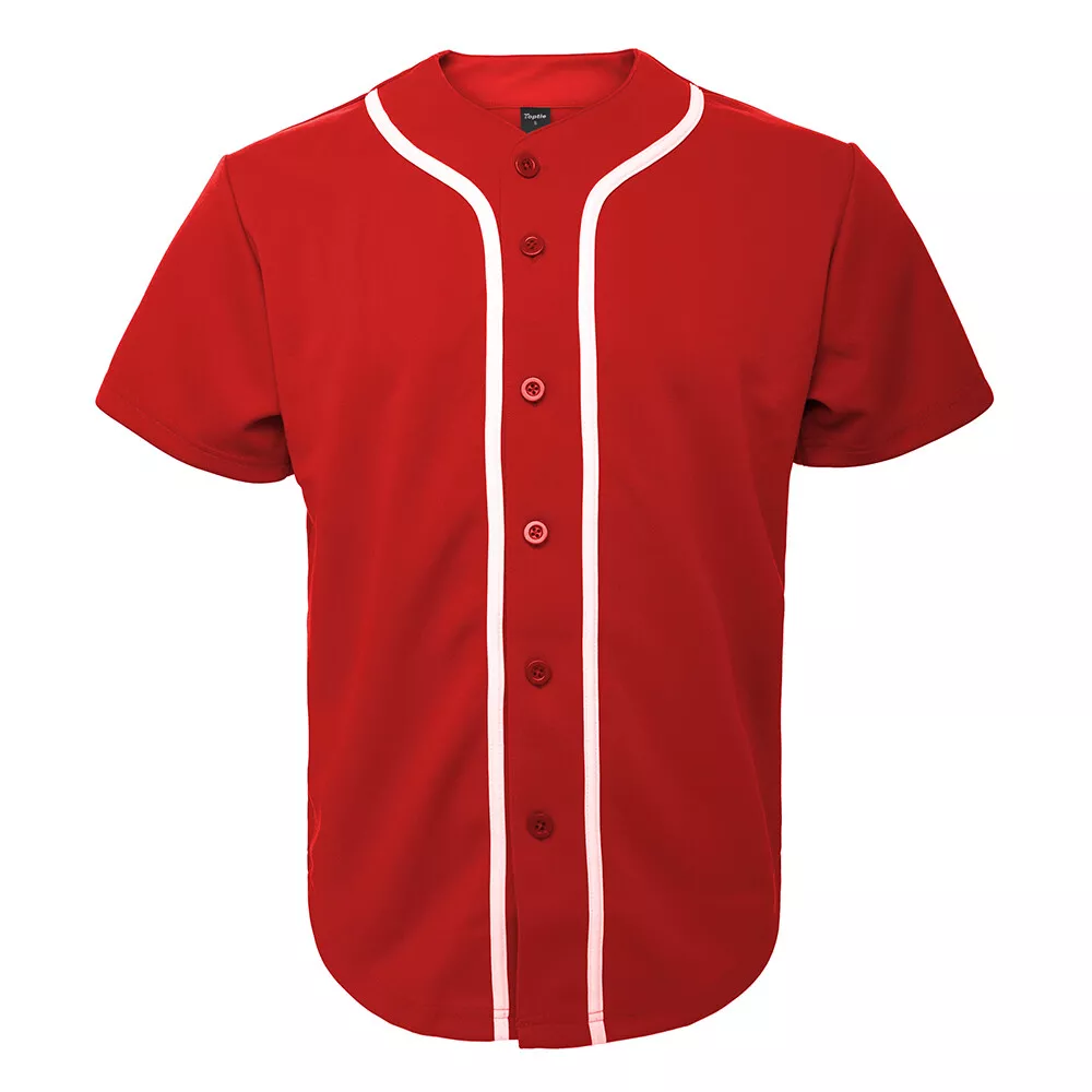 Unisex Button Down Plain Red Stripe Baseball Jerseys | YoungSpeeds