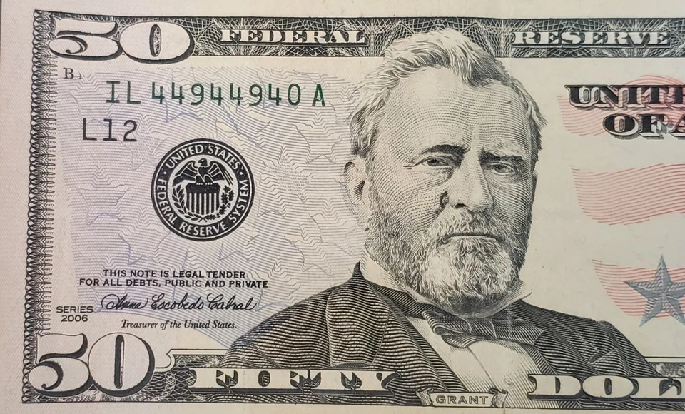 50 Dollar Bill, Trinary 049, Series 2006, IL44944940A - Image 3 of 3