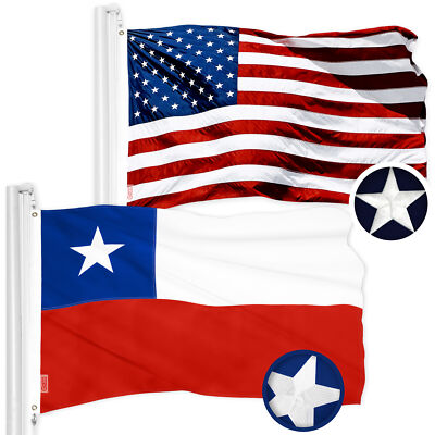 G128 Combo: American Flag & Chile Chilean Flag 3x5 Ft Embroidered 300D Polyester