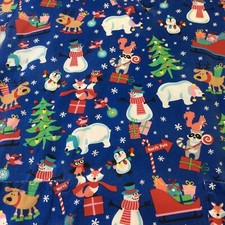 UA Scrub Top Christmas Size S Scrubs Blue North Pole Trees Snowman Cotton Blend