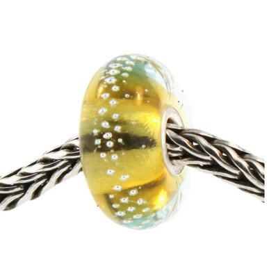 Authentic Trollbeads Glass 61362 Silver Trace, Beige/Blue :1 RETIRED