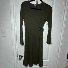 Old Navy Women's Midi Dress GREEN Waist-Defined Faux-Wrap Jersey S, M YOU CHOOSE