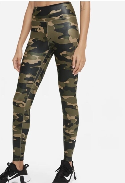 Pantaloni leggings mimetici da allenamento Nike One Dri FIT DD4559 222 nuovi con etichette