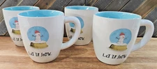 Rae Dunn Mugs NEW "Let It Snow" Snow Globe SET OF FOUR