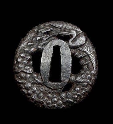 Soi Tsuba Iron Crane Craft Edo Era Sword Fitting