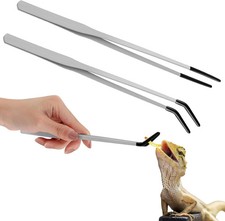 2 Pack 15 Inch Exra Long Stainless Steel Reptile Feeding Tongs with Rubber Tip