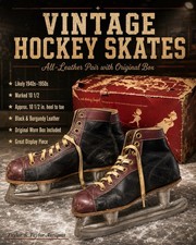 Vintage 1940s/50s Leather Hockey Ice Skates w/ Original Box Black Burgundy 10.5  