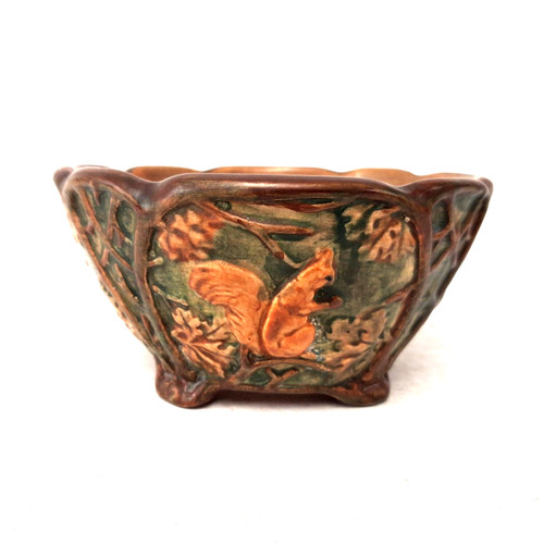 Vintage Squirrel Planter Bowl Acorn Woodland Ceramic Rustic Pottery AS IS