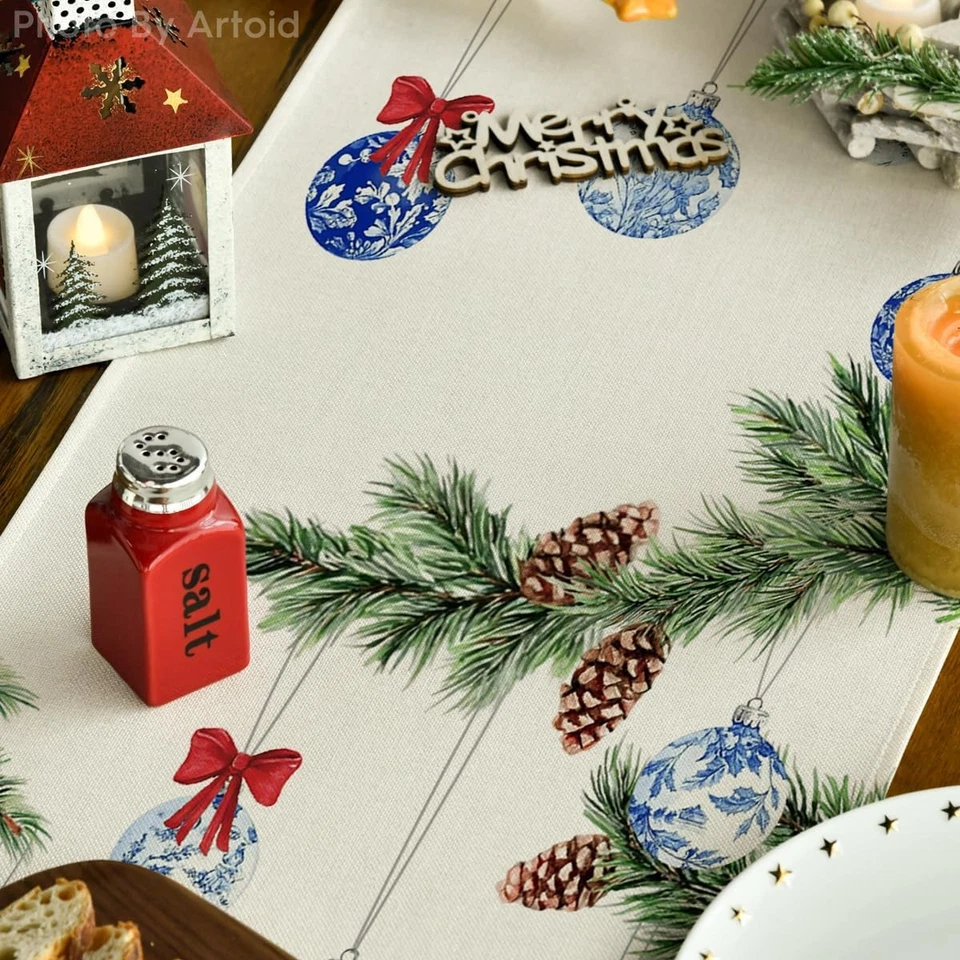 Bolas de Navidad Modo Artoid Porcelana Azul y Blanco 13 x 72, Corredor de Mesa, Beige Foto 3 de 4