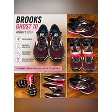 Brooks Ghost 10 Running Shoes Women's Size 8 Black Pink Athletic Sneakers
