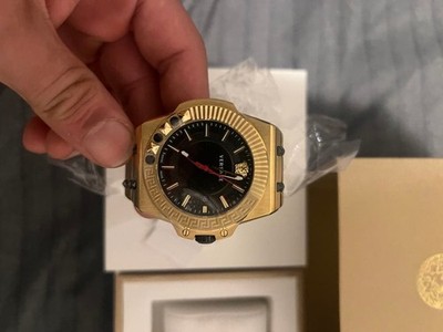 Versace Greca Logo Uhr Gold, Quarz Batteriebetrieben Schwarz Herren