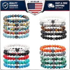 Colorful Stone Look Beaded Bracelet Stretch Wristband Unisex Gift
