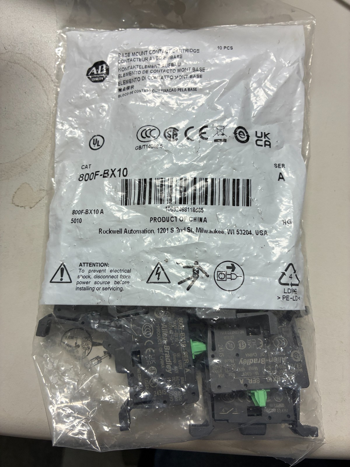 NEW Allen Bradley 800F-BX10 800F Contact Block Standard Screw Sealed bag of 10