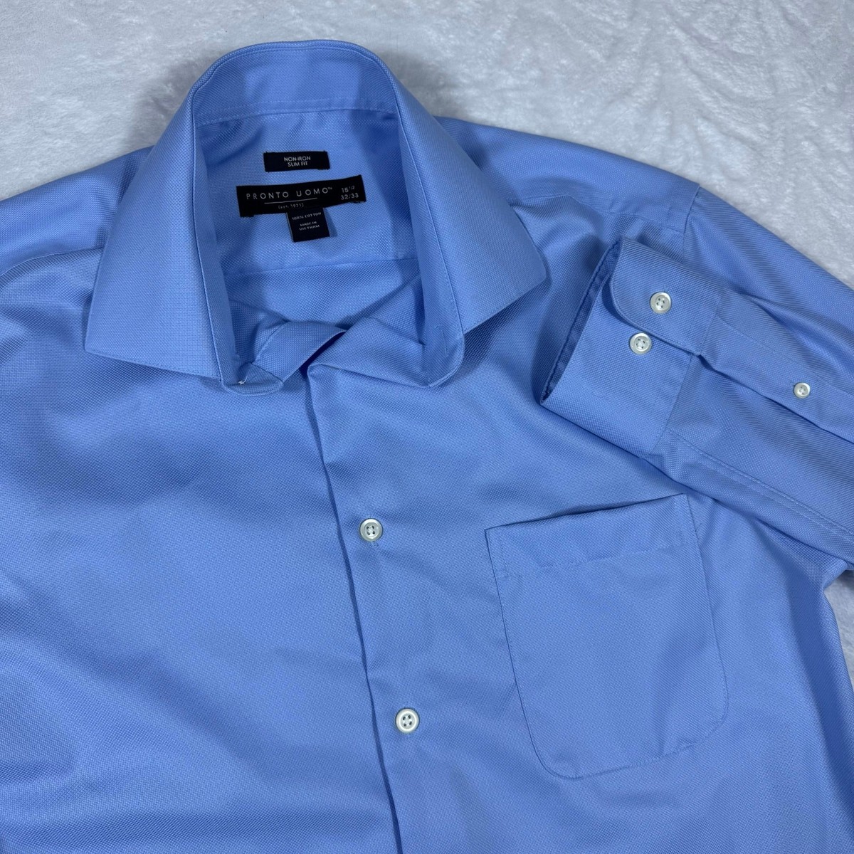 Pronto Uomo Non-Iron Slim Fit Men's 15 1/2 32/33 Long Sleeve Blue Dress Shirt | eBay Pronto Uomo Non-Iron Slim Fit Men's 15 1/2 32/33 Long Sleeve Blue Dress Shirt | eBay