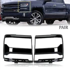 Pair Headlight Trim Bezel Cover Gloss Black For 2016-2018 Chevy Silverado 1500