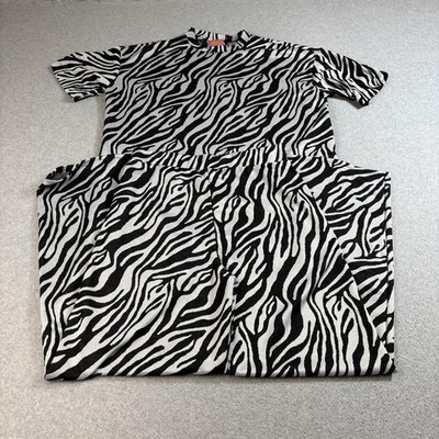 Dressed in LALA Zebra Print Shirt Pants Set Womens Medium Black White Two Piece